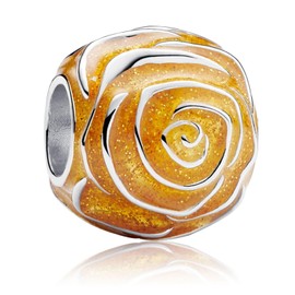 PAIDOURUA Yellow Rose in Bloom Charm for Bracelets Necklaces,925 Sterling Silver Beads with Jewelry Gift for Women Mum Family at Mother's Day Christmas Birthday