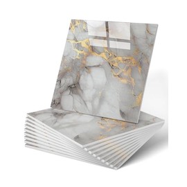 WADILE 20pcs Waterproof Peel and Stick Marble Wall Tiles, 11.8"x11.8" Self-Adhesive PVC Panels for Bathroom, Kitchen, and Living Room Gold (Not Real Tile)