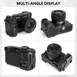 MUZIRI KINOKOO Sony A7C II Case - Premium PU Leather Half Case with Hand Grip & Opening Bottom - Perfect Compatible for Sony Alpha 7C II/A7C II/A7C Mark II Cameras - Black