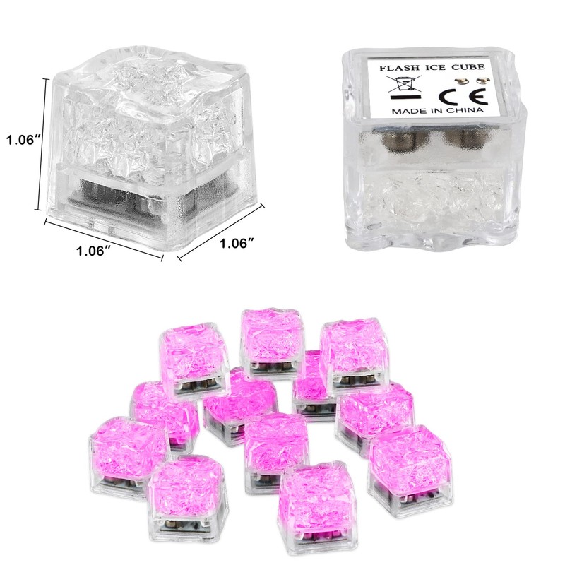 Light Up Ice Cubes for Drinks, 12 PCS Pink LED