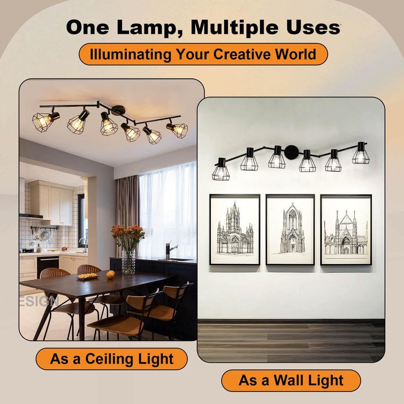 HiBay 6-Light Track Lighting, Directional Rotatable Ceiling Light Fixture, Black