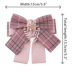 Elerevyo Women's Bow Brooch Plaid Faux Rhinestone Beaded Bow Ties Pink One Size