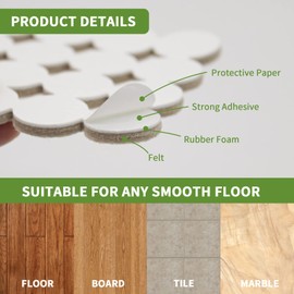 COVERCORNER Felt Furniture Pads for Hardwood Floors 48 PCS, Furniture Pads, Floor Protectors for Hardwood Floors, Felt Pads for Furniture, Round, Beige