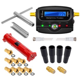 HB-Digital XXL SAT Installation Set: Satellite Finder with Digital Display + Stripper + Twisting Aid + Mounting Key + 8x Gold-Plated F-Connector + 2x Connectors + 4x Rubber Grommet Weather Protection