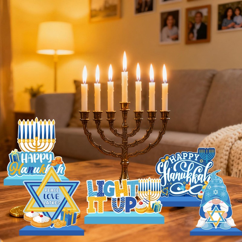 Hanukkah Decoration Wood Table Centerpiece for Home Happy Hanukkah Signs