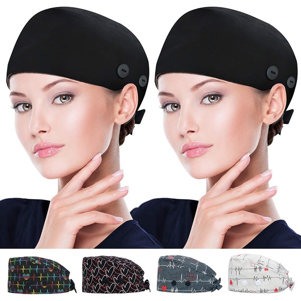 ABAMERICA Working Caps with Button and Sweatband, Adjustable Working Hats for Women Men, One Size(Tie Back or Toggle)