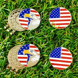 GOLTERS Golf Ball Markers with Hat Clips Value Sets for Men Women Golfer, Removable Attaches Easily to Golf Cap Premium Gifts (Flag and Eagle)