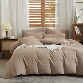 YASMENG Linen Cotton Blend Duvet Cover Set Twin Size Sand Taupe Minimalist Solid Stonewashed Texture Comforter Cover Linen Feel Soft Breathable Farmhouse Plain Simple Bedding Set for All-Seasons