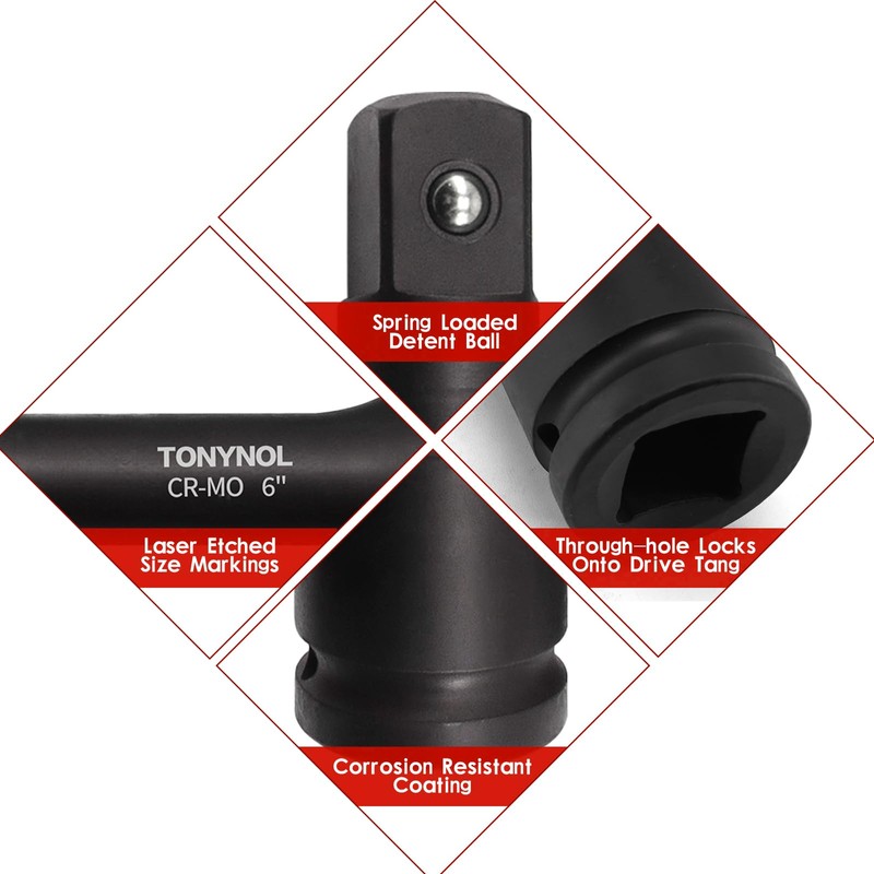 TONYNOL 1" Drive Impact Extension Bar,3 PCS(4",6",10"),Cr-Mo Steel,With a Storage