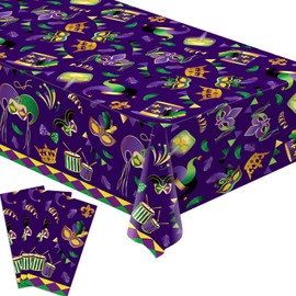 Buxiuer Mardi Gras Tablecloth New Orleans Carnival Masquerade Party Decoration Disposable Plastic Table Cloth Waterproof Table Cover Picnic Dining Kitchen Decor 54 x108 Inch -Pack of 3