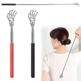 Scratching Hand Back Scratcher Telescope, 2 Pieces Back Scratcher Head Made of Stainless Steel Handle with PVC Coated Extendable Scratching Hand Back Scratcher Massage for Head and Back