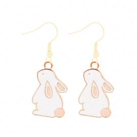 Rabbit Bunny Earrings Happy Easter Gold Plated Funny Cute Enamel Cartoon Animal Carrot Lightweight Dangle Drop Earrings Necklace for Women Spring Holiday Birthday Party Fashion Jewelry Gifts (White rabbit earrings)