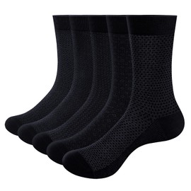 OUYJIA Mens Black Bamboo Mens Socks For Men Size 9-12, Basic Breathable Anti-Odor Casual Everyday Formal Office School Wedding Suit Business Dress Socks, Multipack, 5 Pairs
