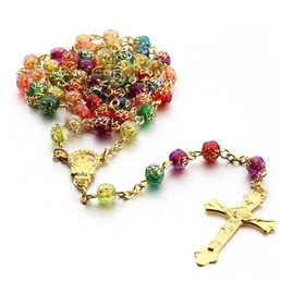 Oneroomone Catholic Necklace Cross Pendant Cross Rosary Necklace for Birthdays, Confirmations, Communions, Christenings, Parties (Gold Colour), Metal