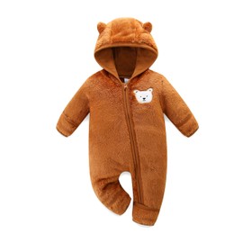 Baby Boy Fleece Hooded Jumpsuit Pram Animal Costume Easy to Wear and Wash for 12-18M Brown
