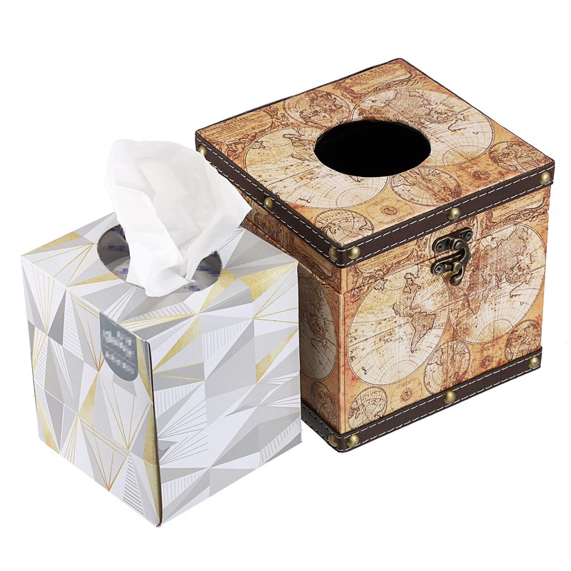 BTSKY Wooden + PU Retro Household Office Cube Square Tissue