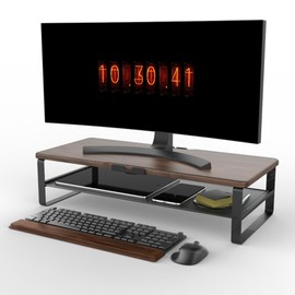 Doowiit Monitor Stand for Desk, 2-Tier Monitor Stand Riser with Phone Holder and Cable Management - Desk TV Shelf, Laptop Printer, Desk Organizer Stand, for Home & Office (Wood Brown)