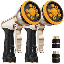 RAINPOINT Garden Hose Nozzle, Heavy Duty Metal Water Hose Sprayer Nozzle with 9 Adjustable Spray Patterns, High Pressure Hand Sprayer for Watering Plants, Lawns, Car and Pet Washing (2, Orange)