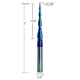 MCOLLNAS Carved Spiral 1/4 "Handle Hard Alloy Drill Bit 3.6 Degree Conical CNC Router Drill Bit with Nano Blue Coating