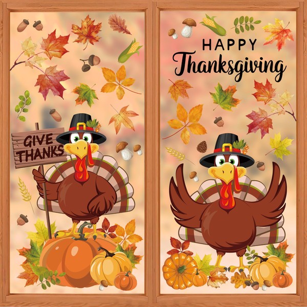9 Sheets Thanksgiving Window Clings Double Sided Turkey Window Decals