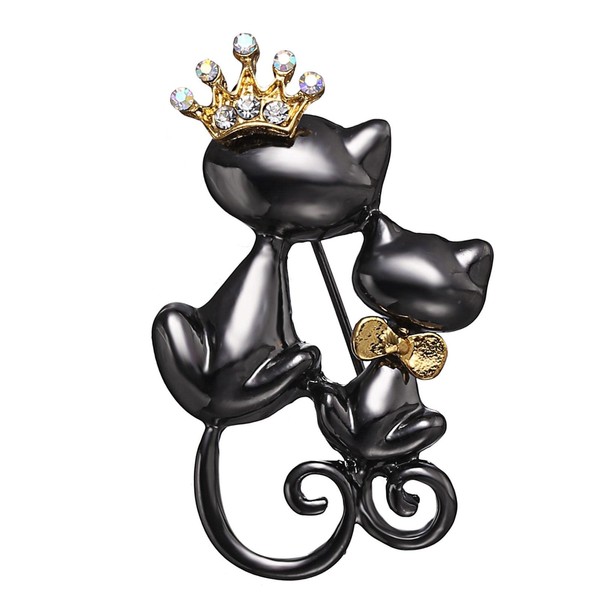 Inateannal Rhinestone Cat Brooch Pin Black Kitty Enamel Pin Cute