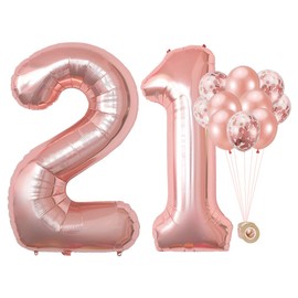 AULE 40 Inch Big Rose Gold Foil Mylar Number Balloons for Women 21st Birthday Party Decorations Giant Happy 21 Anniversary Party Decor