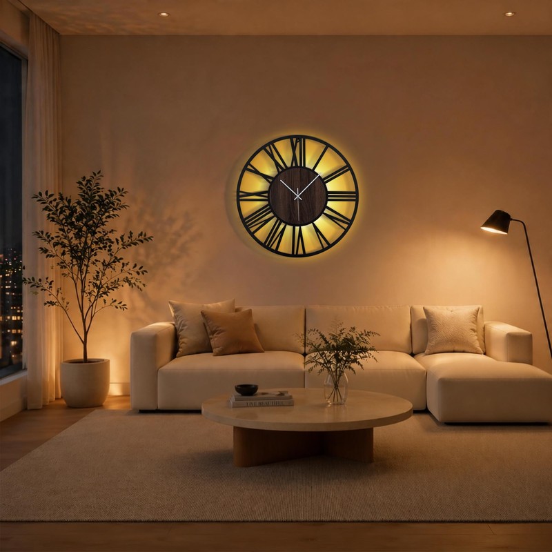 Jassurance Large Lighted Wood Wall Clock Remote Control, Roman Numeral