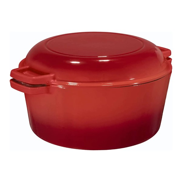 Bruntmor 2-in-1 Pre-Seasoned Cast Iron Dutch Oven with Skillet Lid
