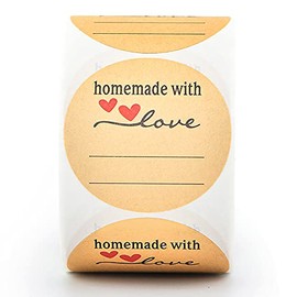 2 Inch Natural Brown Kraft Stickers (500 Per Roll), Homemade with Love Sticker with Lines for Writing (Permanent Adhesive) for Store Owners, Crafts, Organizing, Jar and Canning Labels, Price Tags