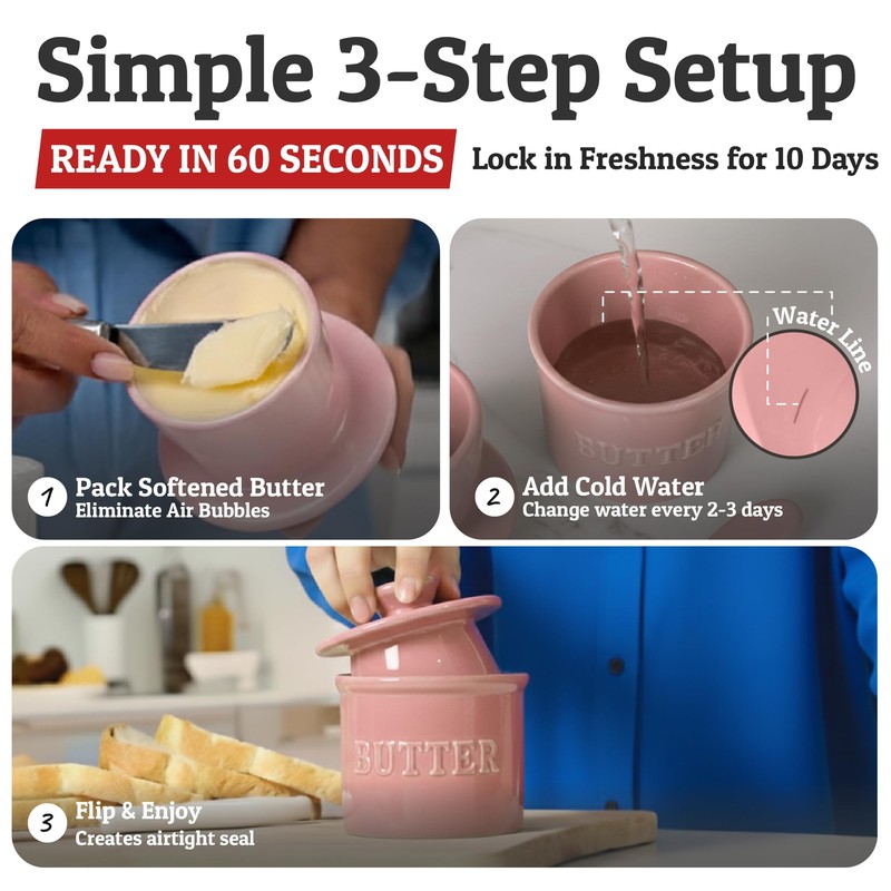 PriorityChef French Butter Crock with Lid, Keep Butter Spreadable &