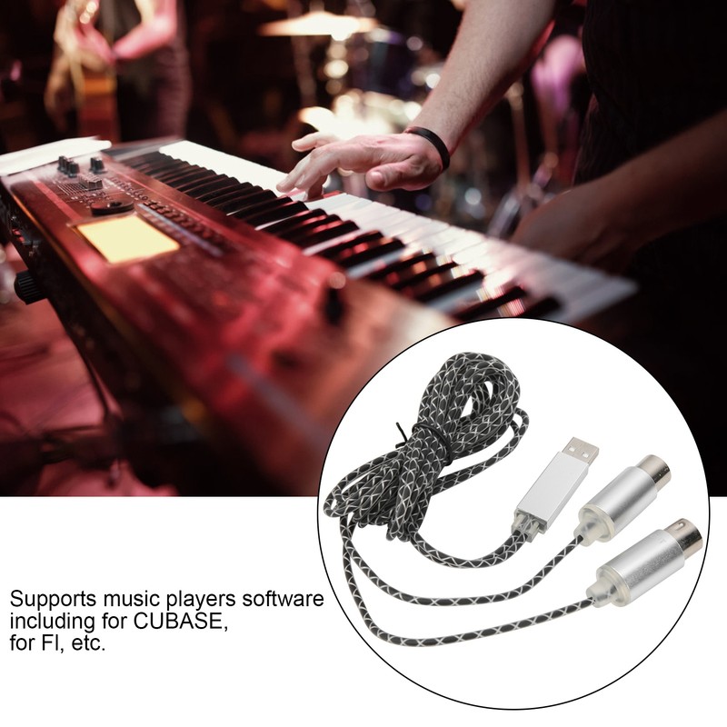 70.9in MIDI Cable to USB IN-OUT Converter Cable with Indicator