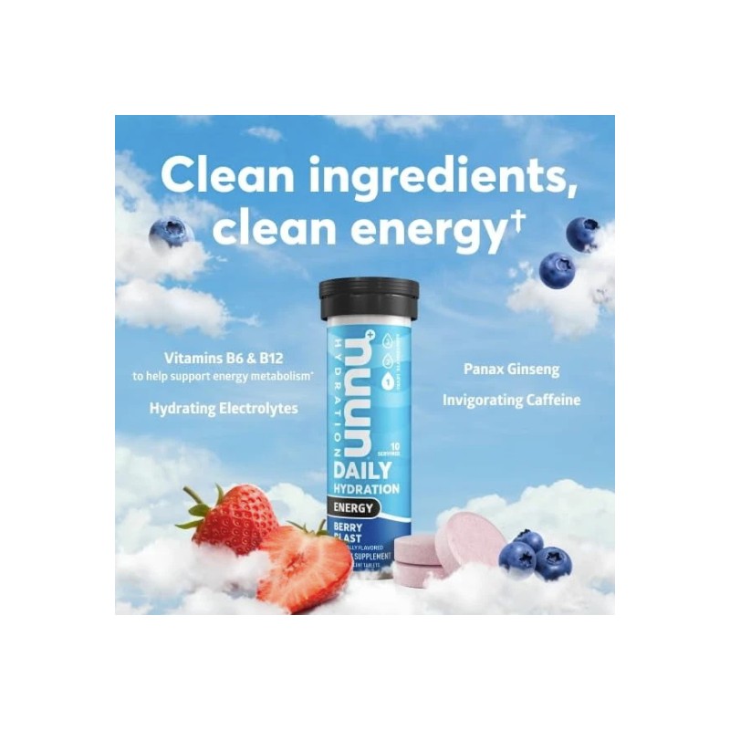 Nuun, Daily Hydration, Energy, Berry Blast 10 tablets, Pack of