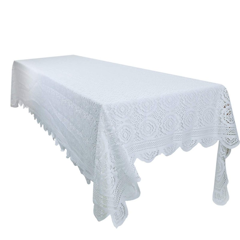 mookaitedecor 225x152cm White Large Floral Lace Tablecloth Rectangular for Party