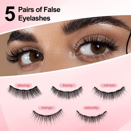 Richsky Magnetic Eyelashes, 3D Reusable Natural Magnetic Eyelashes Waterproof Set with 10ml Upgraded Hypoallergenic Magnetic Eyeliner Kit,Easy to Apply-No Glue (5 Pairs)