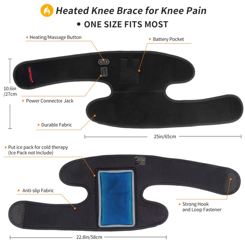 FEETMOR Heated Knee Brace Wrap with Massage - Battery Powered