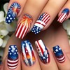 24pcs 4th of July Press on Nails Long Square Independence