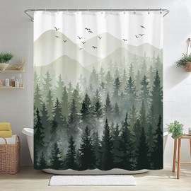 Accnicc 78 Inch Long Green Misty Forest Shower Curtain Ombre Sage Green White Mountain Pine Tree Waterproof Fabric Shower Curtains for Bathroom Nature Woodland Decorative Modern Bath Curtain Decor