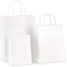 BagDream Kraft Paper Bags 5x3x8& 8x4.25x10& 10x5x13 25 Pcs Each, White Gift Bags, Kraft Bags, Paper Shopping Bags with Handles, Craft Bags, Merchandise Bags, Retail Bags, 100% Recyclable Paper