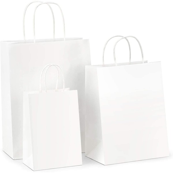 BagDream Kraft Paper Bags 5x3x8& 8x4.25x10& 10x5x13 25 Pcs Each, White Gift Bags, Kraft Bags, Paper Shopping Bags with Handles, Craft Bags, Merchandise Bags, Retail Bags, 100% Recyclable Paper