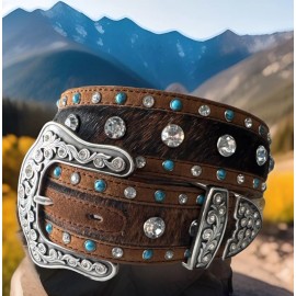 Justin DALLAS CRYSTAL Horsehair Leather Belt  Size 28  NWT C20454 List $95 Rare!