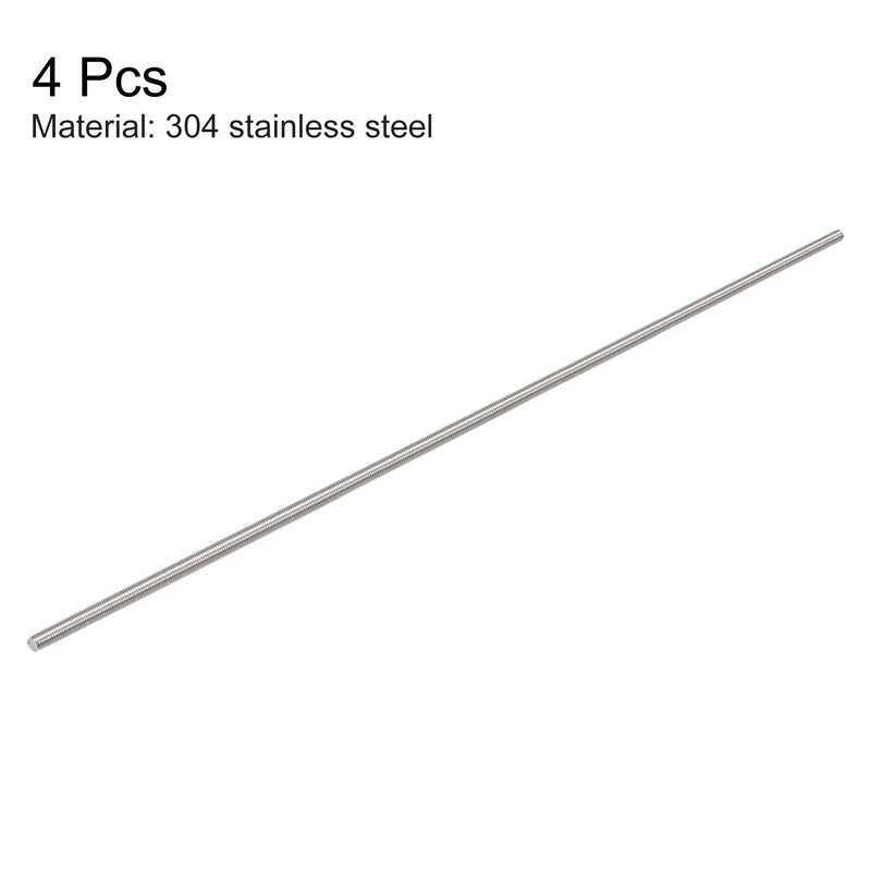 sourcing map 4Pcs M4 x 250mm Fully Threaded Rod 304