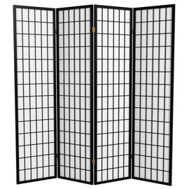 Red Lantern 6 ft. Tall Window Pane Shoji Screen-Black-4 Panels Room Divider