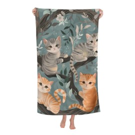 dhakalrlde Cute Kitten Beach Towel, Microfiber Quick Dry Oversized Sand Proof Lightweight Bath Pool Floral Cat Towel for Women Girls Adults Kids, Soft Absorbent Towels for Swim Travel Sports 32×52 in