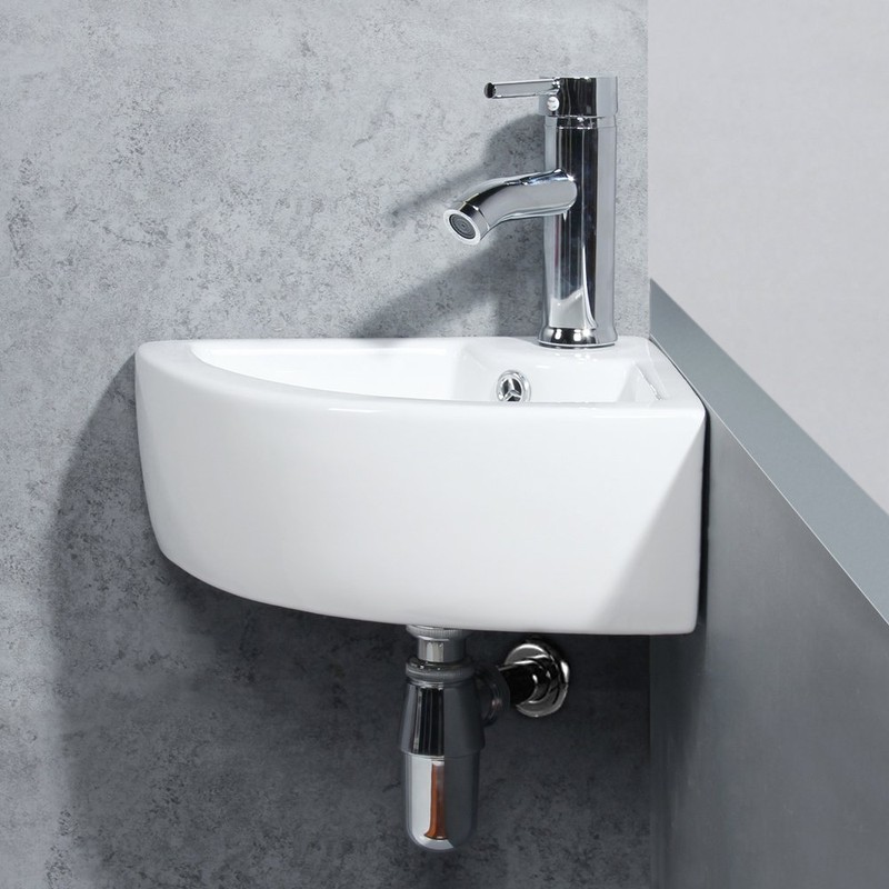 Small Bathroom Sink Wall Mounted Basin Triangle Corner Mini Sink