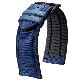 BINLUN Nylon Silicone Watch Bands 18mm 19mm 20mm 21mm 22mm Quick Release Canvas Rubber Hybrid Watch Strap Replacement Watchband for Men Women 9 Colors Silver/Black Buckle(Dark Blue-Black,22mm)