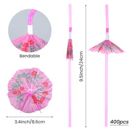 400pcs Colorful Drink Umbrellas with Bendy Straws - 9.5 Inch