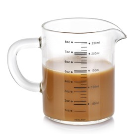 8oz Borosilicate Glass Measuring Cup with Spout Heat&Cold Resistant, Precise oz/ml Measurements, Drip Free Pouring for Kitchen, Baking, Coffee & Lab Easy to Clean Durable & Non-Toxic (Black-B)