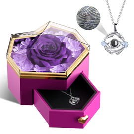 tenlede Preserved Rose with I Love You Necklace - Womens Rose Gifts for Valentines Day,Birthday Gifts - Preserved Flowers Rose Gifts for Mom - Anniversary Birthday Gifts for Wife