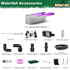 LONGRUN Stainless Steel Waterfall Spillway, APP Control Multi-Color LED Light Outdoor Pool Fountain, Water Spillway Koi Pond Waterfalls Fountains Kit for Garden Patio Swimming Pool Decoration-11.8"