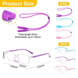 UBSIUH 3 Pieces Of Children'S Anti-Blue Light Glasses And 3 Pieces Of Anti-De-Silica Glasses Ropes, Children'S Glasses Without Any Limit, Soft And Bendable.